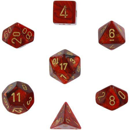 Scarlet W/Gold Scarab Polyhedral Chessex 7-Die Set414