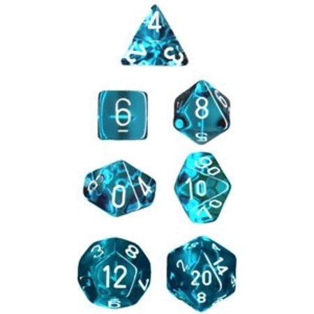 Chessex Translucent Teal/White Polyhedral 7-Die Set