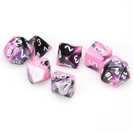 Chessex Geminit Polyhedral 7-Die Set, Black/Pink/White