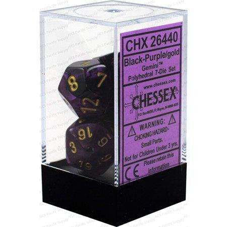 DND Dice Set-Chessex D&D Dice-16mm Gemini Black, Purple, and Gold Plastic Polyhedral Dice Set-Dungeons and Dragons Dice Includes 7 Dice
